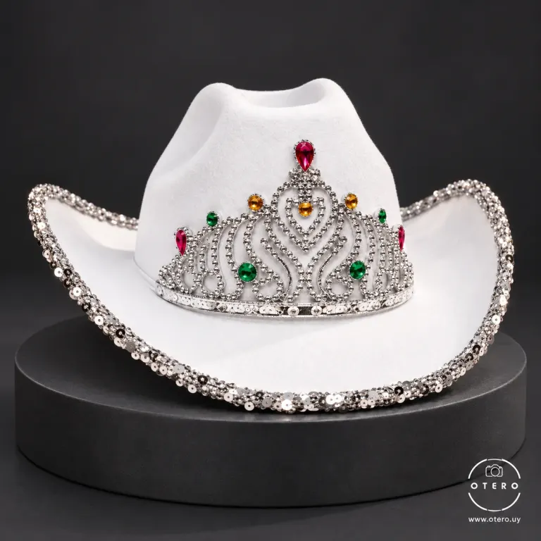 Sombrero cowboy blanco con corona y luz