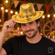 Sombrero cowboy metalizado dorado en modelo adulto